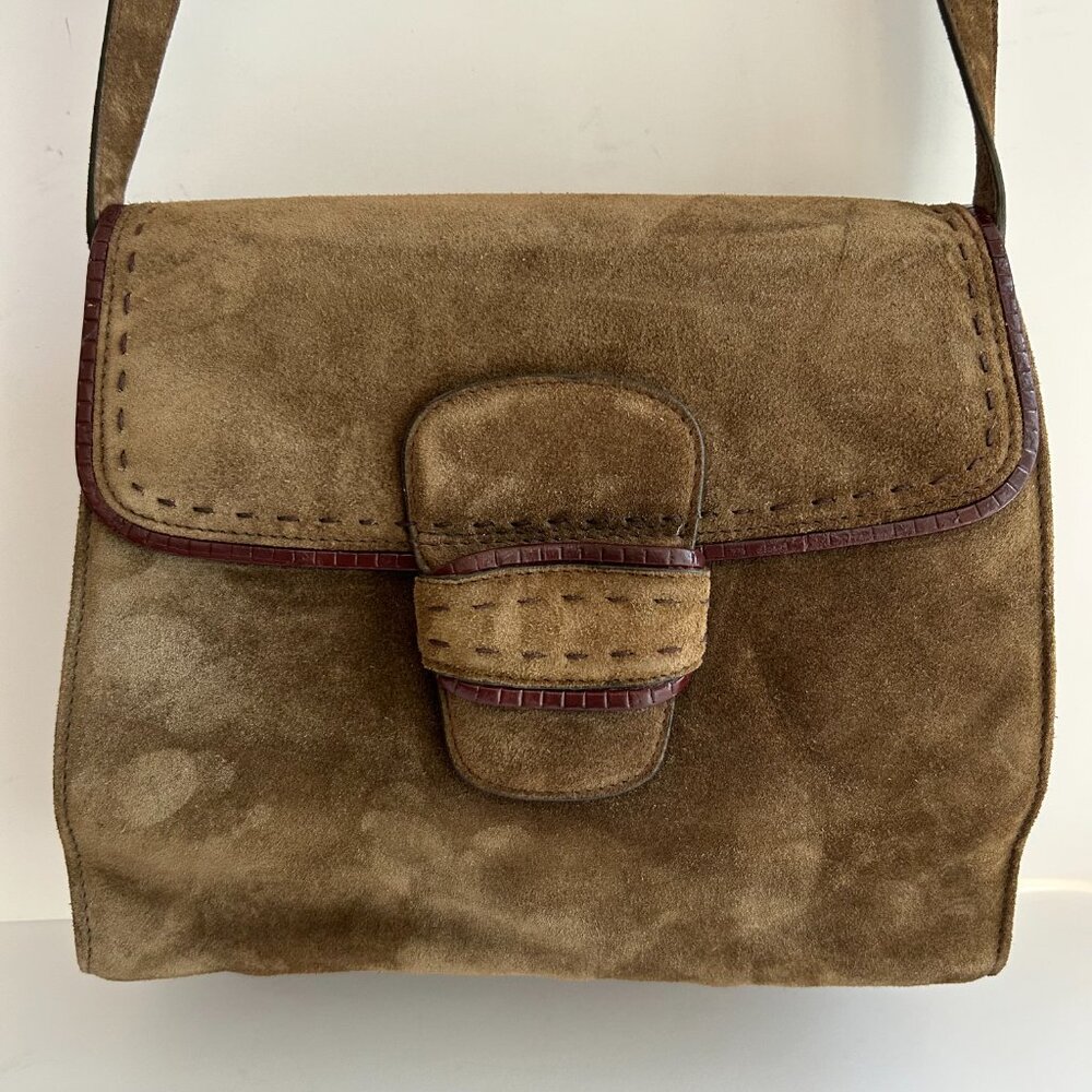 Vintage Granello suede shoulder bag olive green made in Italy